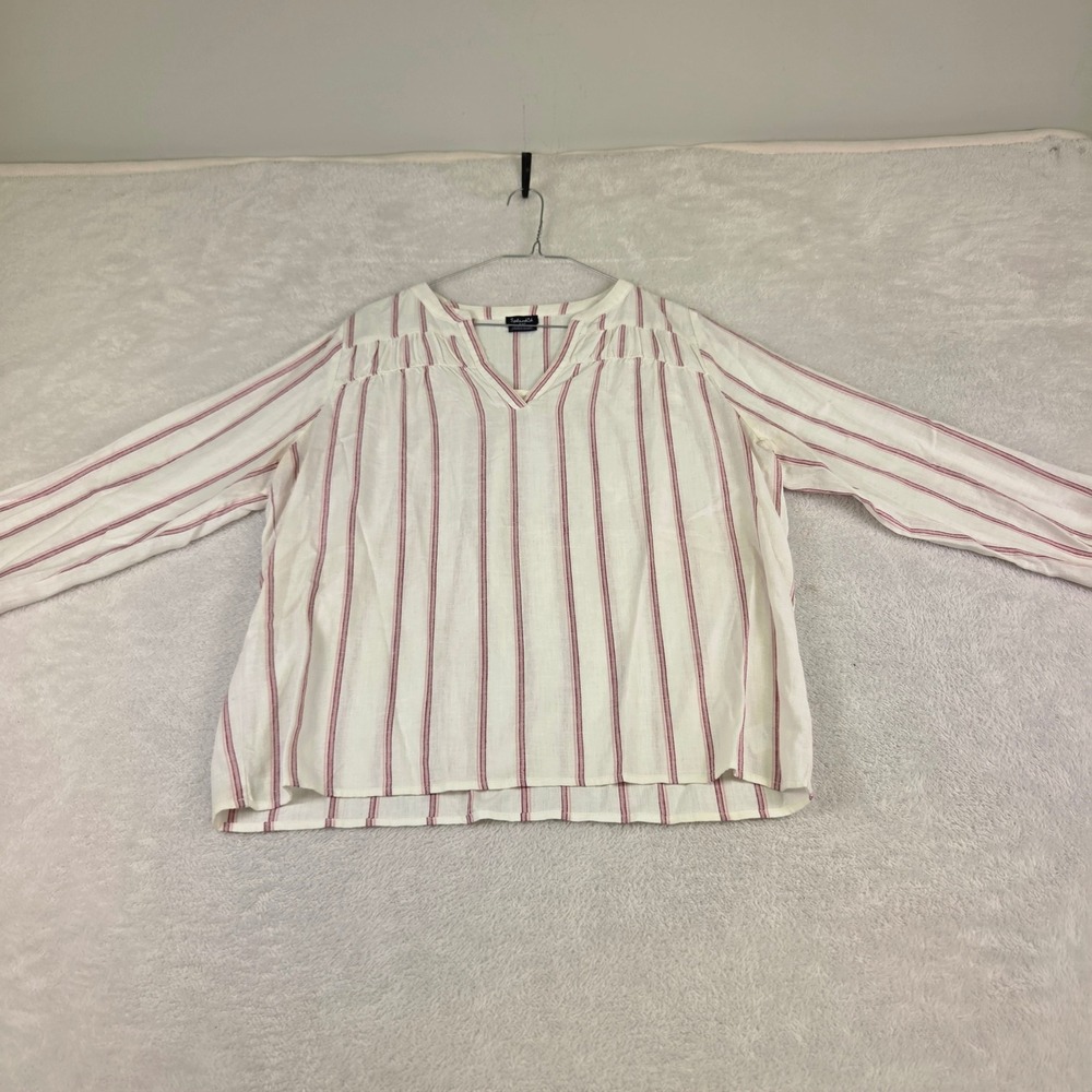 Splendid Womens Small Red White Striped V-Neck Long Sleeve Blouse Top 3395